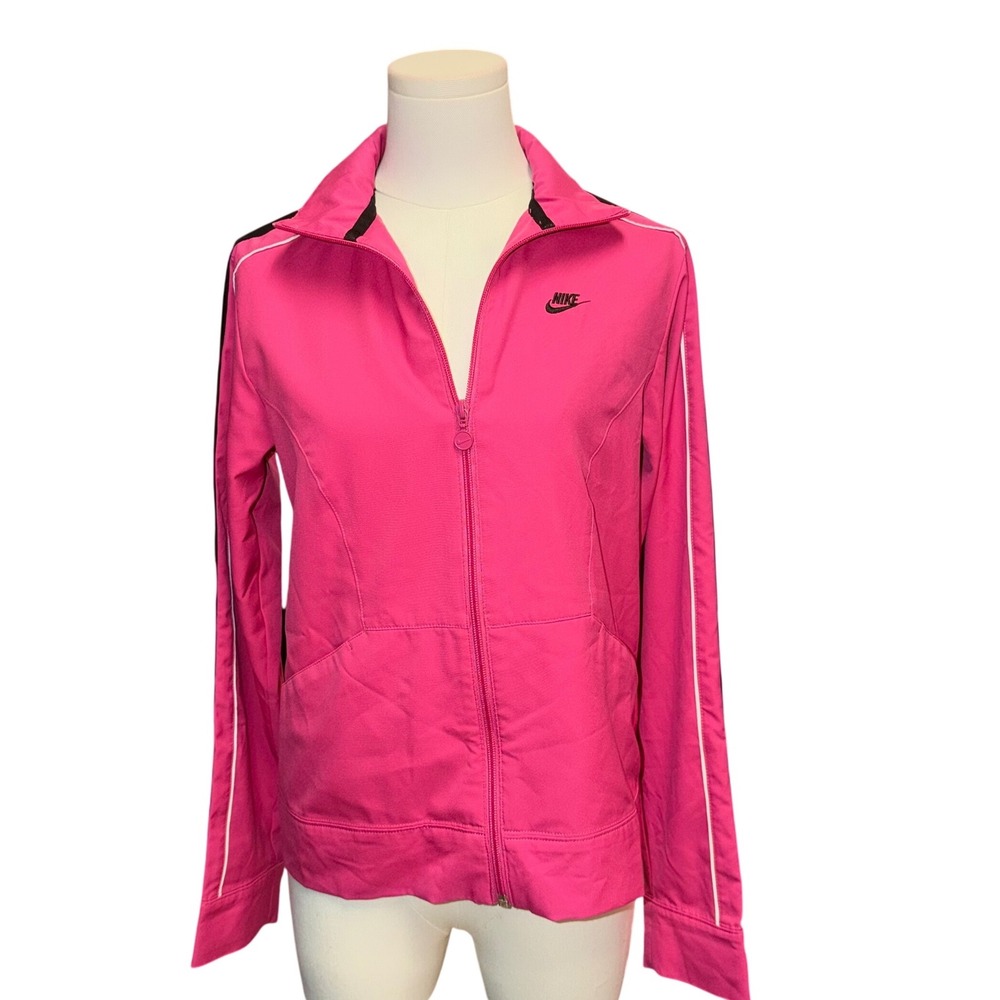 Nike Track Jacket Womens Small Pink Excellent Vtg Y2K Full Zip Racing Stripe